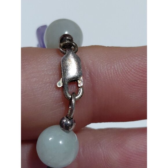 Vtg Lavender & Green Jade Elephant Beaded Bracelet With Silver Clasp Sz 6.25 - Picture 7 of 9
